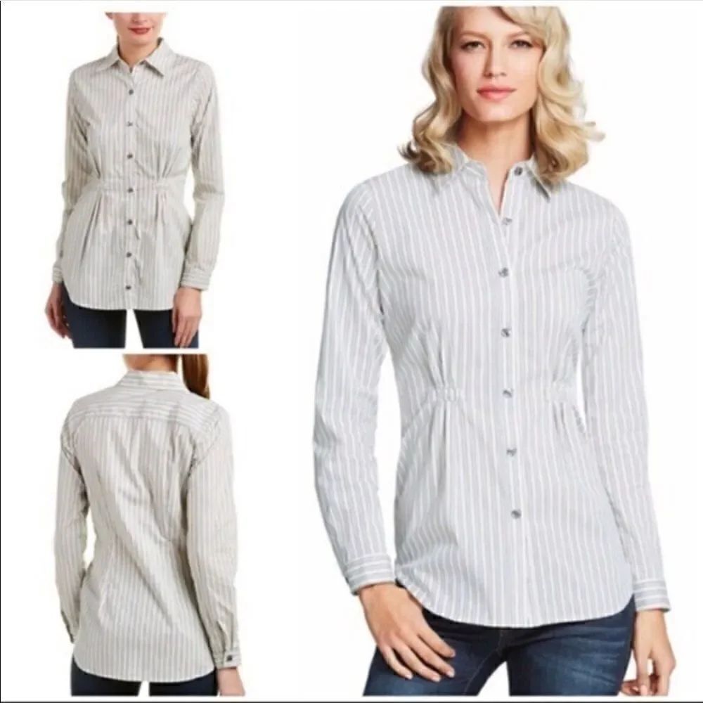 CAbi Pinstripe Cinched Waist Button Down Shirt Size S